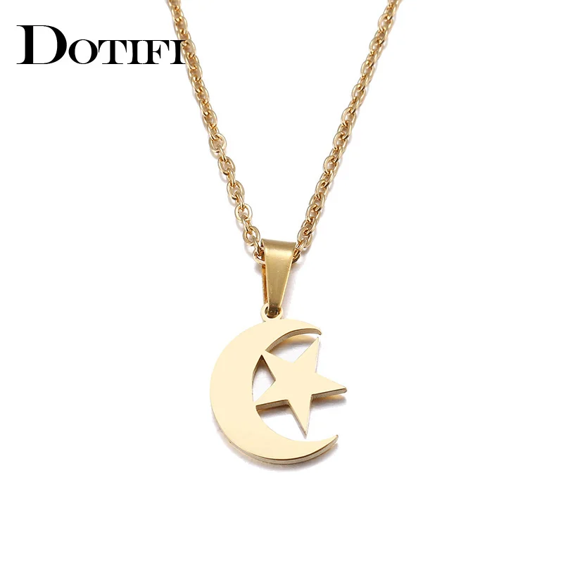 DOTIFI Stainless Steel Necklace For Women Lover’s Gold And Silver Color Moon & Star Pendant Necklace Engagement Jewelry