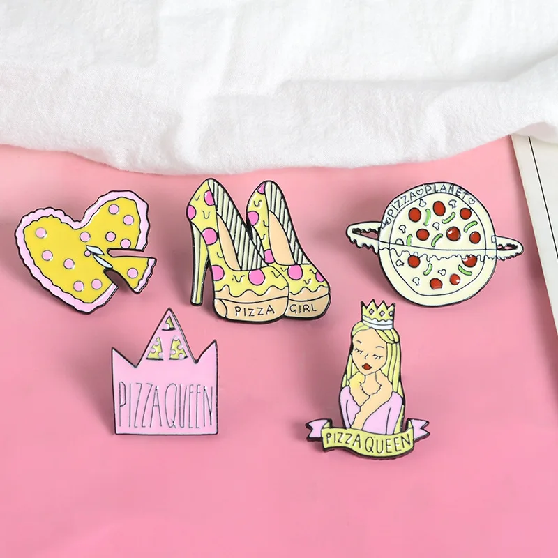 

New Pizza High Heel Queen Crown Love Brooch Badge Child Cute Fairy Brooch Gift Ornament Pisa Love Jewelry Accessories Gift