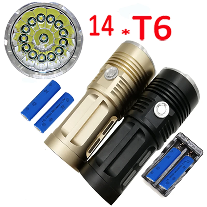 

5 Modes 15000LM 14x XM-L T6 LED Flashlight Tactical lanterna Torch Lamp +4x 18650 Battery +Charger Night Light Outdoor Camping