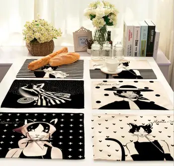 

Printed Linen Placemat Place mat Table Mat cat lady polyester Dinner table mat Coaster Home textile Dec wholesale FG846