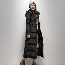 Зимняя куртка женская 90% белая куртка на утином пуху тонкая утепленная парка Женская X-long пуховая куртка с капюшоном черное пальто Mujer Invierno