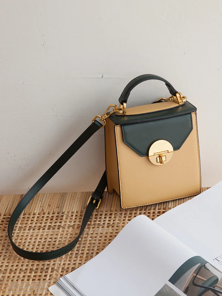 

VENOF Fashion vertical flap bags split leather women small Messenger bags contrast color ladies shoulder Crossbody bags for 2019