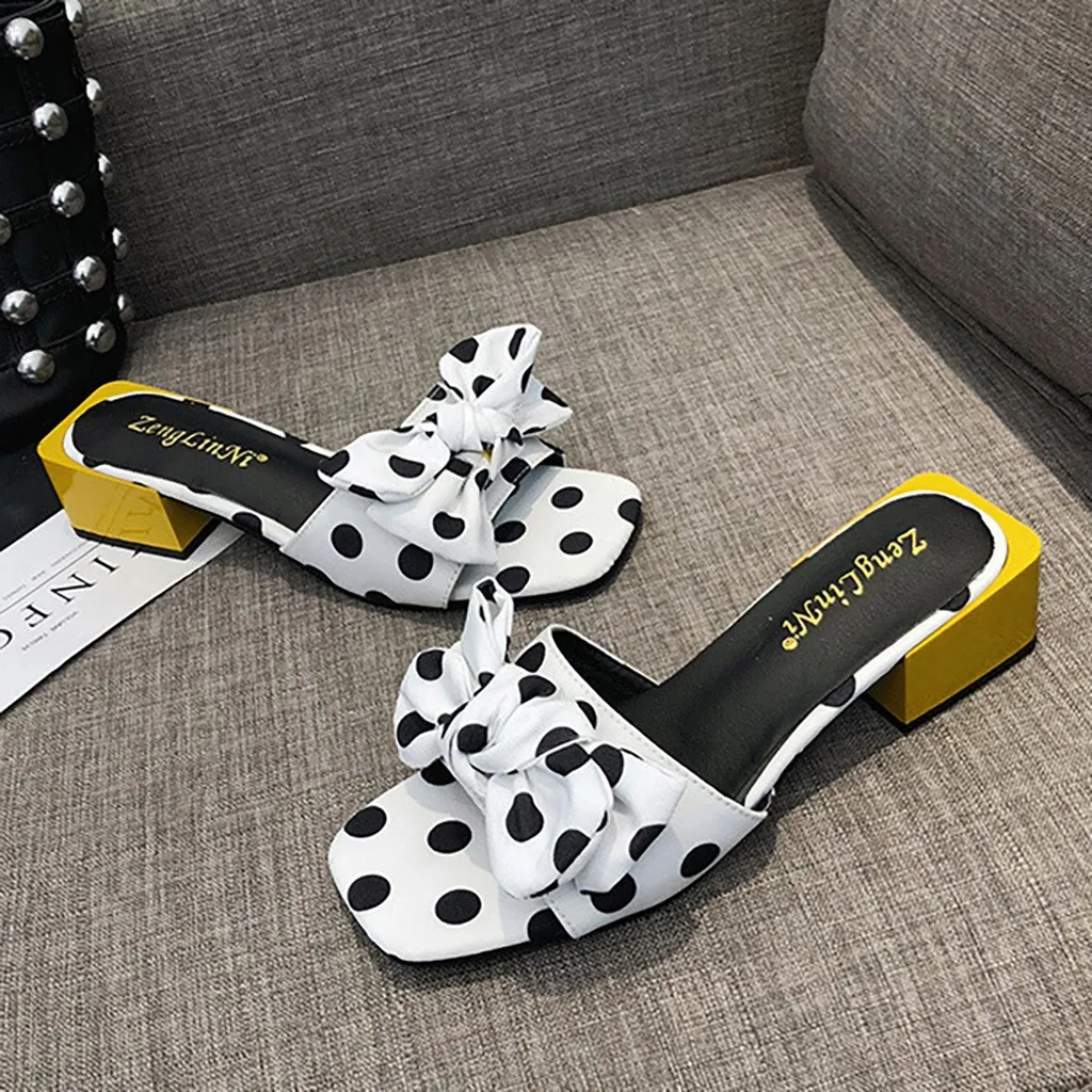 Women shoes Casual Open Toe Sandal Butterfly-knot Polka Dot Print Sandals Square Heel Summer Slipper Elegant Female | Обувь
