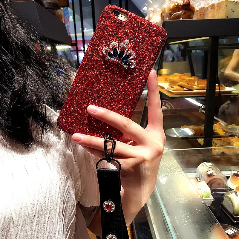 Aoweziic For iphone X XS MAX XR tide brand mobile phone shell powder 7 8 6S 6plus flash lanyard female mobile phone set
