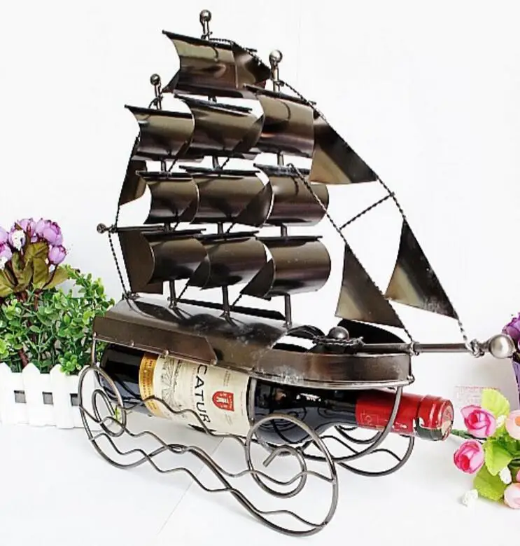 

vintage retro classic iron sailing boat wine holder hand-made craft model for home coffee bar ornaments decoration