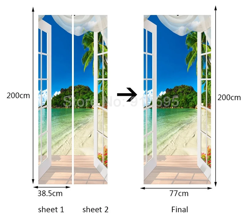 3D Наклейка на окно пляж Приморский фотообои ПВХ самоклеющиеся наклейки на дверь для гостиной спальни обои домашний декор