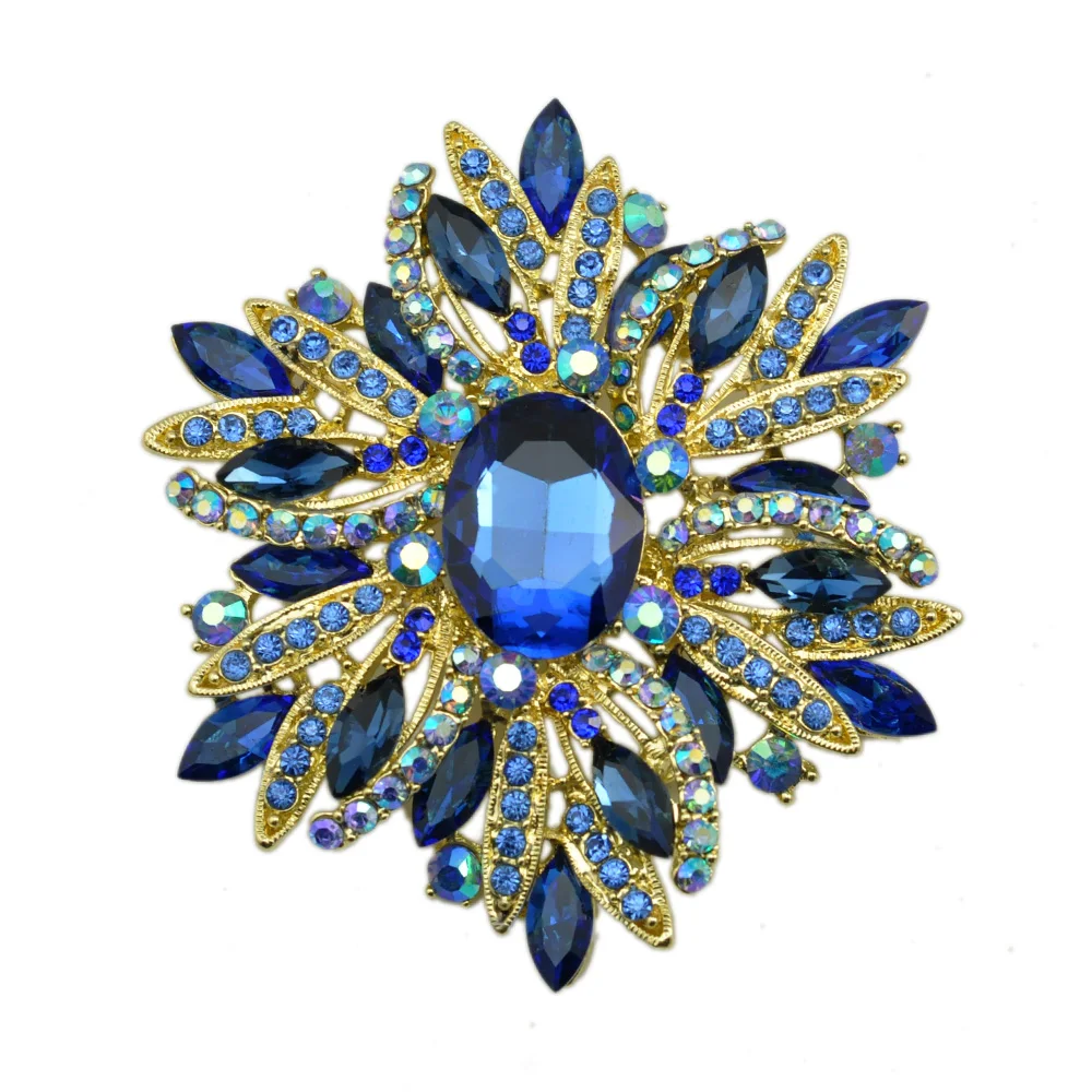 High end full drill flower alloy brooch Foreign trade export sky blue brooches accessories