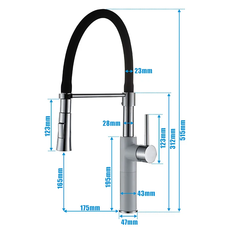 ROVATE Kitchen Faucets White Deck Mounted Single Hole Pull Down Sink Tap Cold & Hot Water Mixer Chrome Finnished