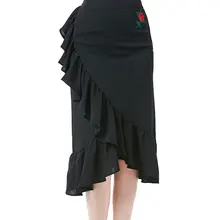 Модная гофрированная Женская весенне-летняя юбка с вышивкой Асимметричная сексуальный, облегающий, в обтяжку черная RufWomen Midi Skirt