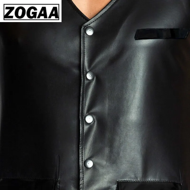 ZOGGA Wetlook жилет из лакированной кожи высокого качества мужской сексуальный панк с v