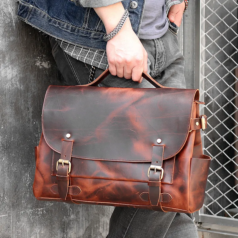

BJYL 2018 new men's handbag casual multi-functiongenuine leather retro shoulder Messenger bag business men 14 inch Laptop bags