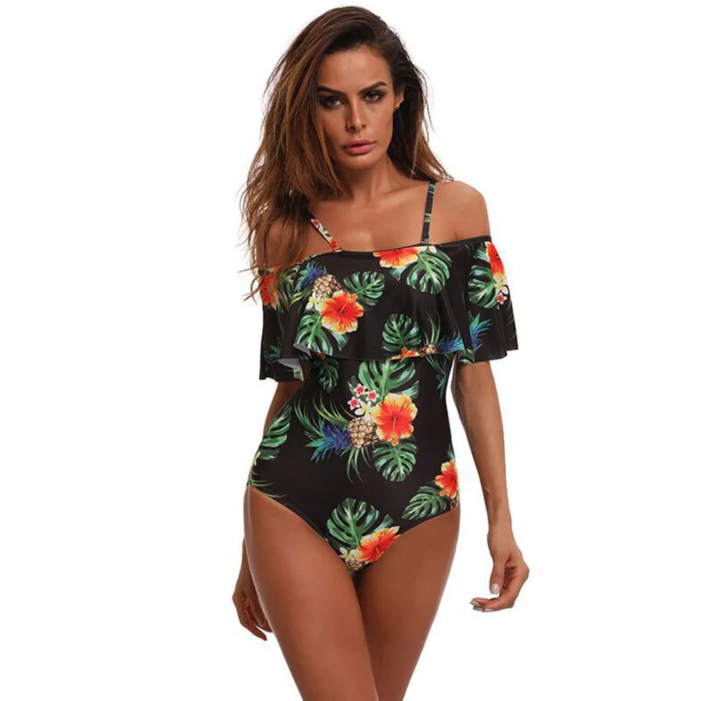 

DIY Long Strap Wrap Around 2019 Women Swimwear One Piece Swimsuit Female Bather Ruffle Print Multicolor Bathing Suit Swim Lady