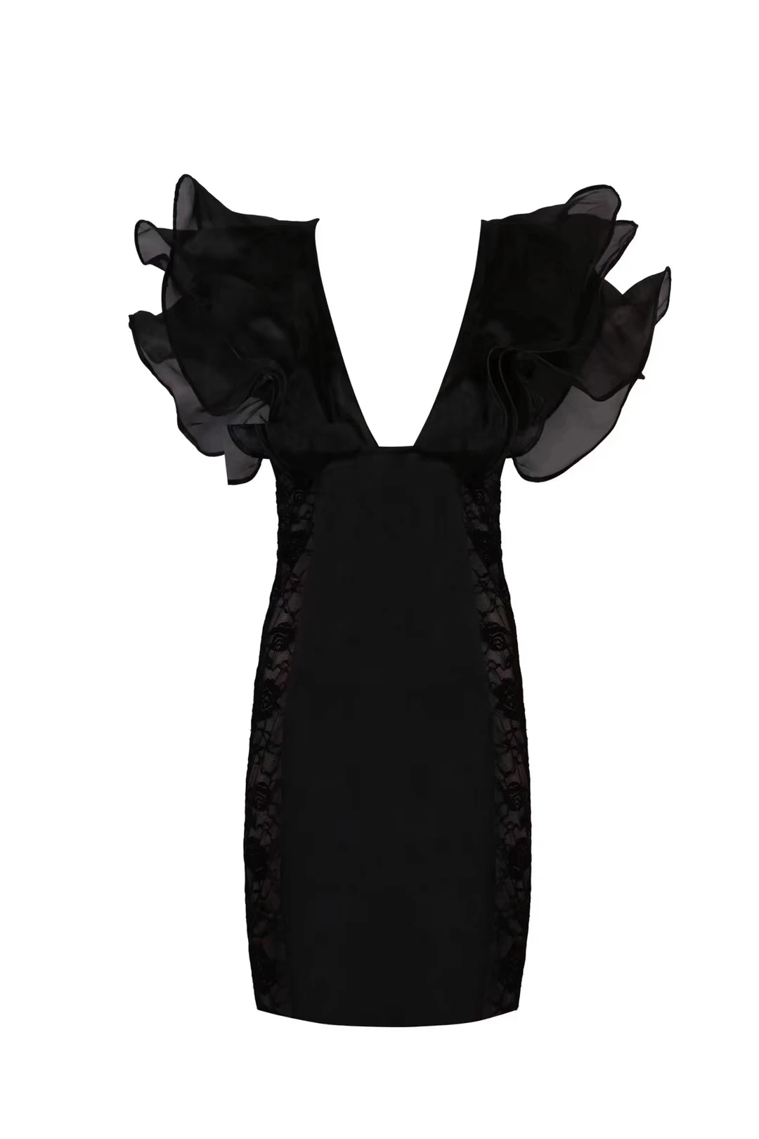 

Deavogy 2018 New Women Sexy mesh V neck black Dress Hot Sale Party Dress