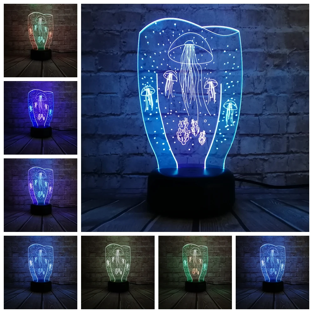 Luminaria цветной Медузы 3D видения Ночник светильник Настольная лампа 7 цветов