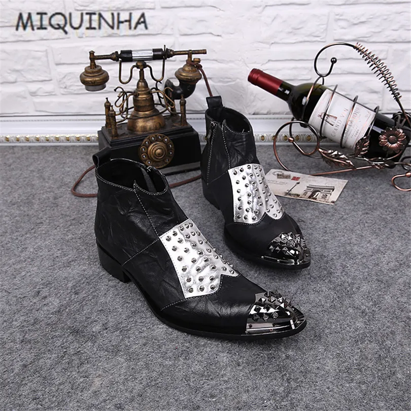 

2017 New Style Designer Motorcycle Boots Med Heels Rivet Masculino British Superstar Metal Cap-Toe Mixed Colors Shoes Men Boots
