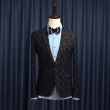 Для мужчин Костюмы осень Для мужчин плед Повседневное Высокое качество корейский стиль мужской костюм тонкий человек блейзер платье в деловом стиле Свадебные Жених Костюмы