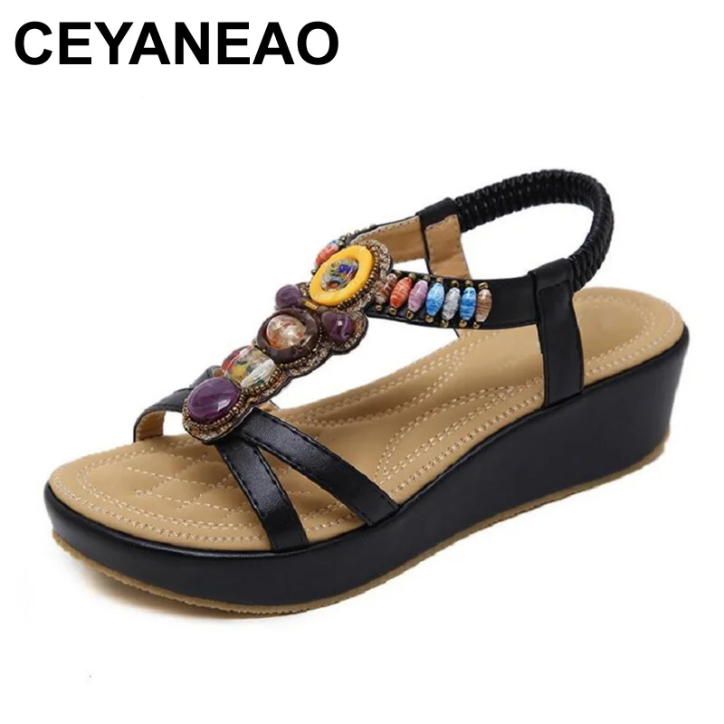 

CEYANEAO Wedges Sandals For Woman Summer Fashion Casual Wedge Heels Bohemia String Bead Flip flop Beach Sandals Size 35-42