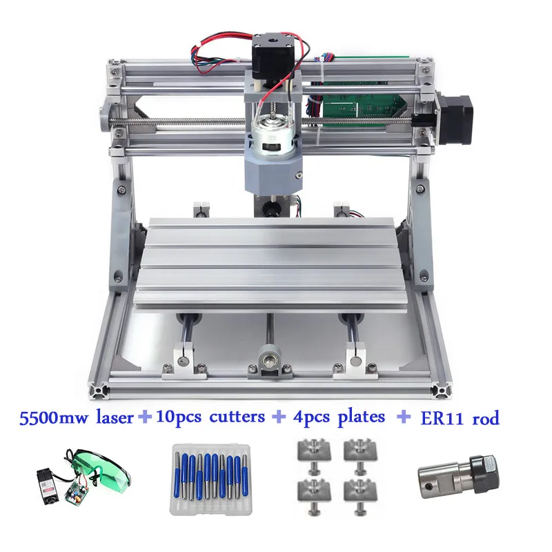 CNC3018 withER11, Diy мини ЧПУ гравировальный станок, лазерная гравировка, Pcb ПВХ фрезерный станок, деревообрабатывающий станок, CNC 3018, лучшие передовые игрушки - Цвет: 5500mw laser