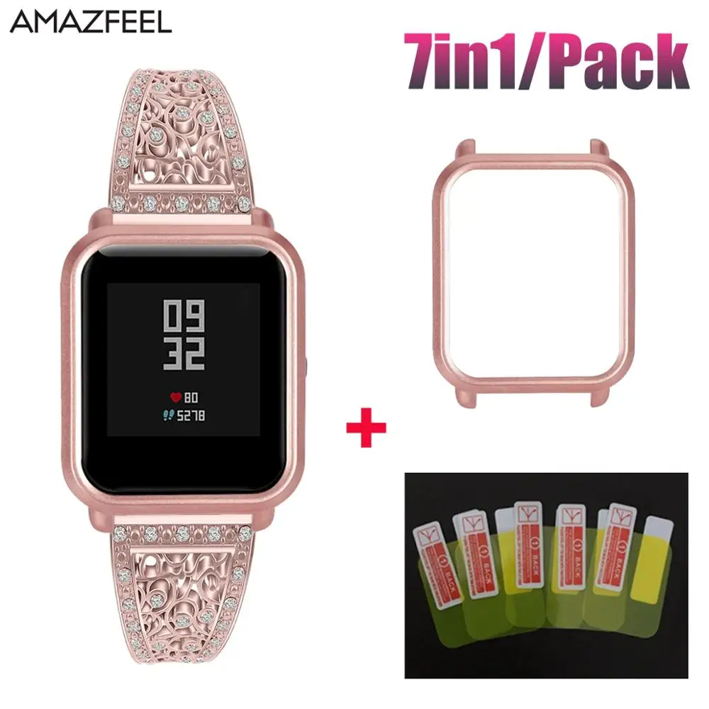

7in1 Luxury Bracelet For Amazfit Bip Lite Accessories Stainless Steel for Huami Amazfit Bip Strap Case Screen Protector