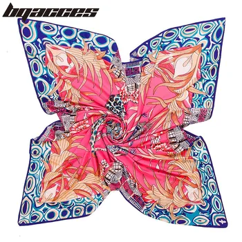 

[BQACCES] Fashion Elephant Print Bandana Silk Square Scarf Women Twill Silk Scarves Large Hijab Head Scarf Shawl Wrap 130*130 cm