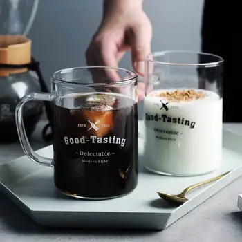 

Creative Couple Glass Mug Black White Letter Pattern Morning Milk Coffee Tea Cup With Handel Drinkware Glass Couple Gift 400ml