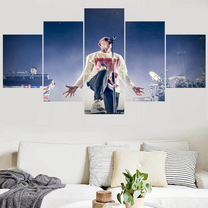 

5 Panels Famous Singer Wall Art Pictures Home Decor Chester Bennington Canvas Painting Calligraphy Living Room HD Printed Poster