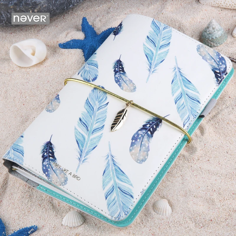 

Never Light Blue Series Pu Leather Cover Travelers Notebook Cute Feather Planner Organizer Diary School Gift Stationery Supplies