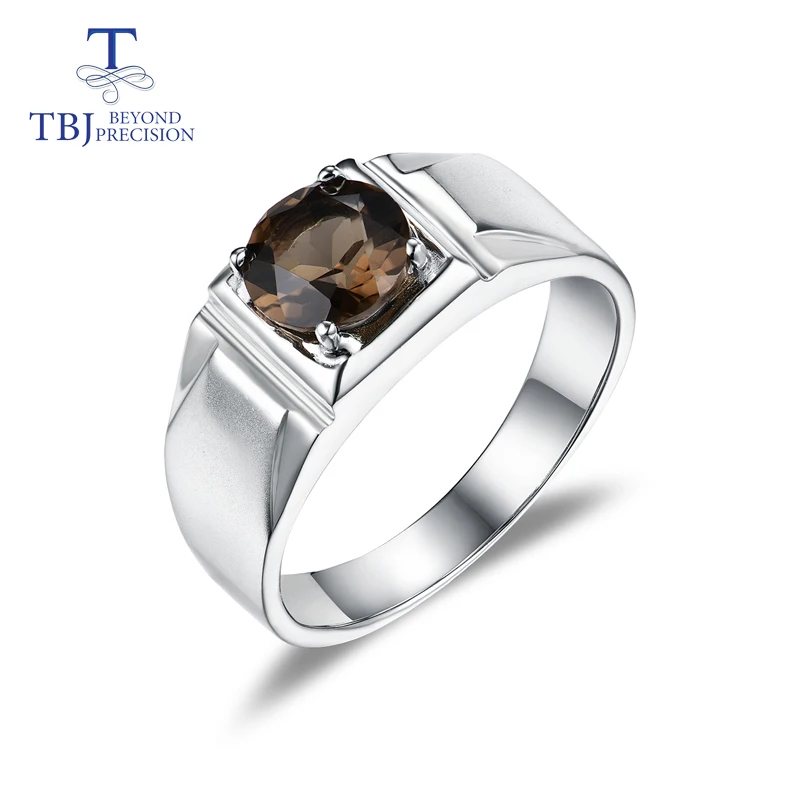 

TBJ,new design smoky quartz rings 925 sterling silver Sand blasting men's ring fine jewelry Wedding bands gifts for boyfriend