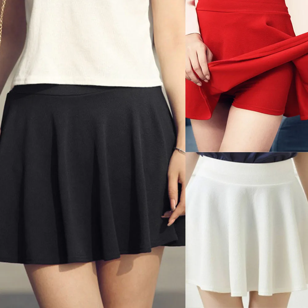 

Midi Skirts Womens Summer Solid High Waist simple Skater Skirt Ladies Party Cocktail Mini Skirts Black Red White