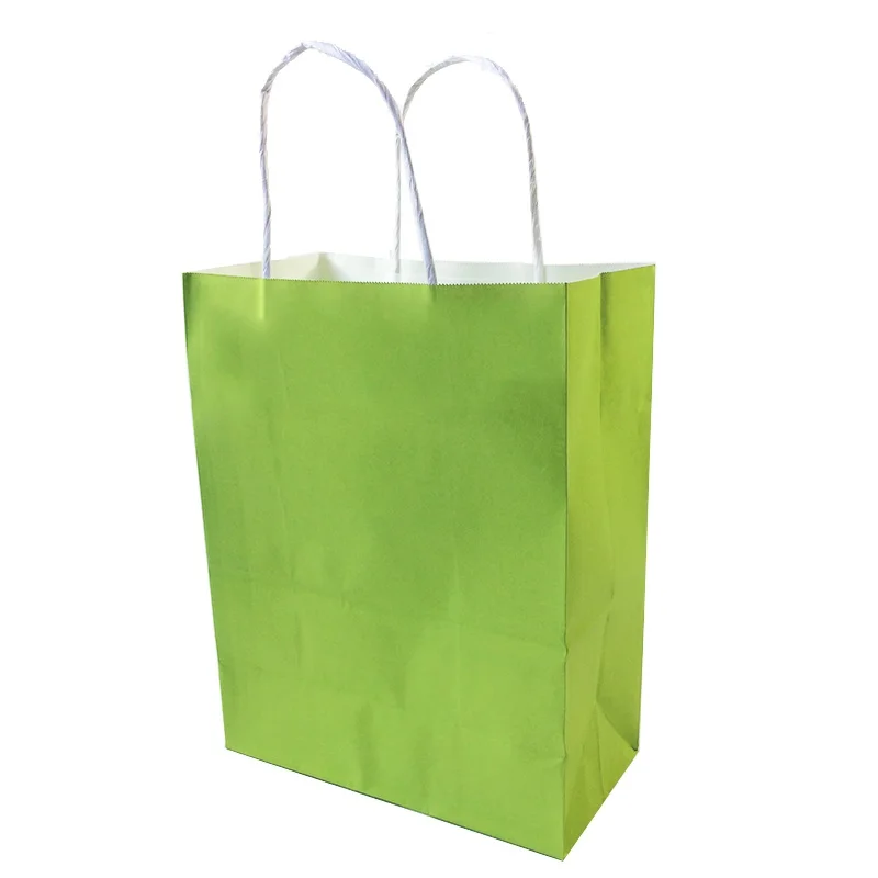 10 шт./лот, Одноцветный бумажный пакет с ручкой, 27*21*11 см, цветные вечерние бумажные подарочные пакеты для вторичной переработки, Защита окружающей среды - Цвет: Зеленый