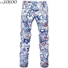 Весенние Новые мужские джинсы с цветным принтом, портретная печать, модные тонкие джинсы, мужские брюки, размер 29-38#5004