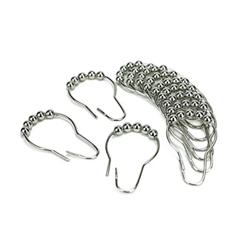 

12pcs/set Anti-rust Metal Double Glide Bathroom Shower Curtain Hooks Racks Ring Roller Balls For Home Bathroom Accessories