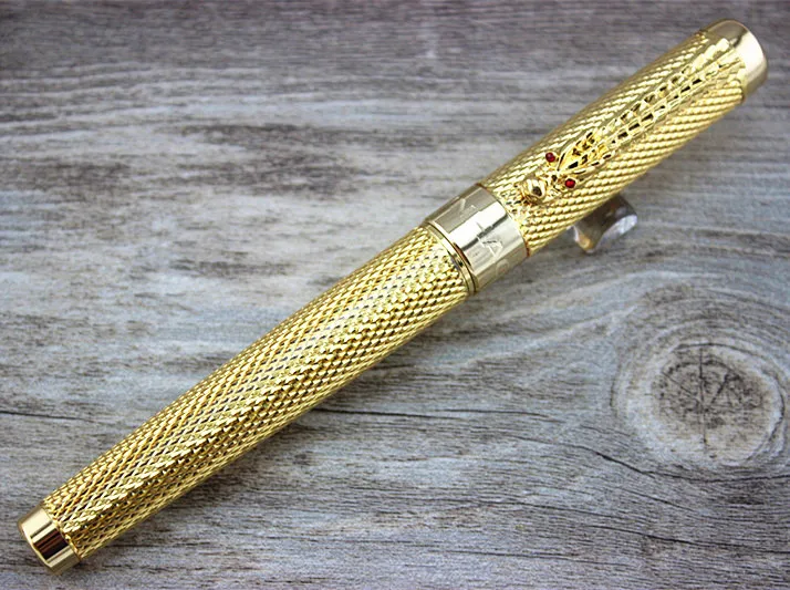 

Jinhao Golden Dragon Red Crystal Eyes Fountain Pen with Push in Style Ink Converter