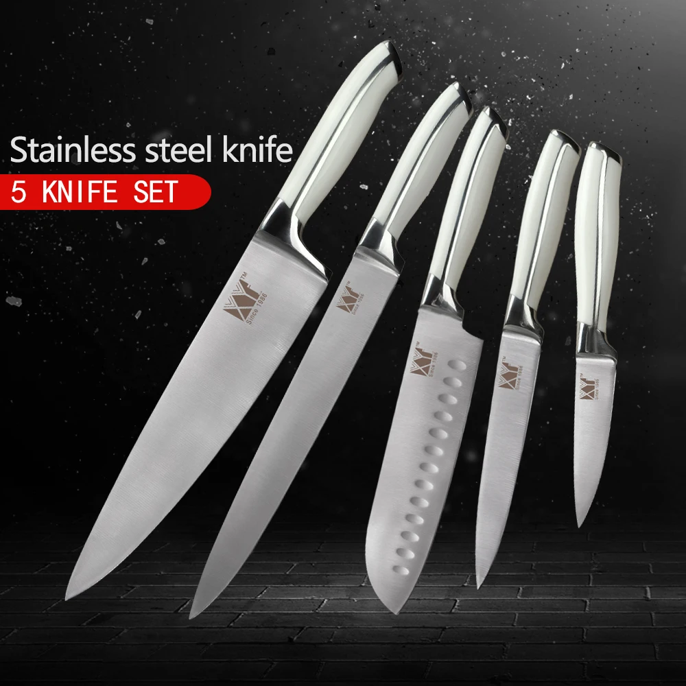 

XYj 7Cr17Mov Stainless Steel Knives Pom plastic & stainless steel handle Kitchen Tools Non-slip Kitchen Knives 5-piece knife set