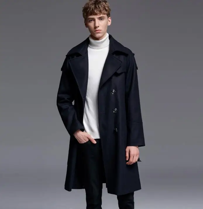Fashion casual woolen coat men trench coats double breasted overcoat