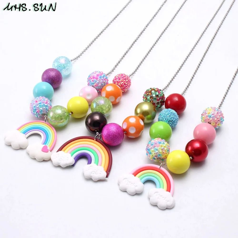 

MHS.SUN New baby fashion rainbow pendants bubblegum necklace for kids girls chain jewelry child chunky colors bead necklace 1pc