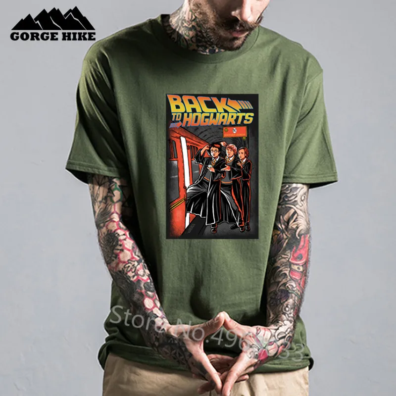 

Popular Science Film Print T-shirt Men Harry Back To Hogwarts Time traveling magical witches and wizards mashup T shirts Hombre