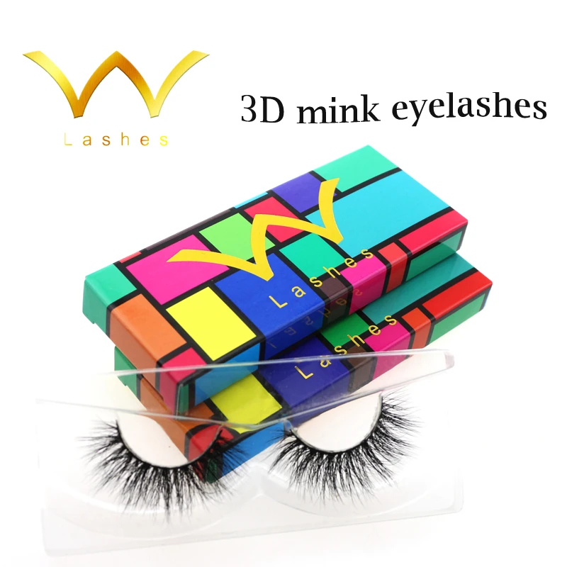 

Wlashes 3d mink eyelashes handmade natural false eyelashes factory direct custom packaging box makeup
