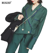 RUGOD 2017 New Arrival Fashion Pants Suits Women Blazer 2 Two Piece Set Striped Jacket & Pant Blazers Femme Mujer Plus Size