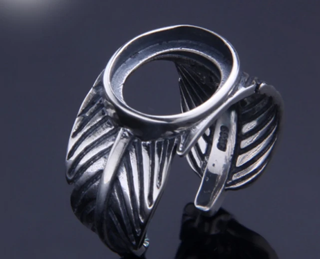

10*12mm 925 STERLING SILVER Semi Mount Bases Blanks base blank Pad VINTAGE feather rings ring Setting set jewelry men DIY A2188