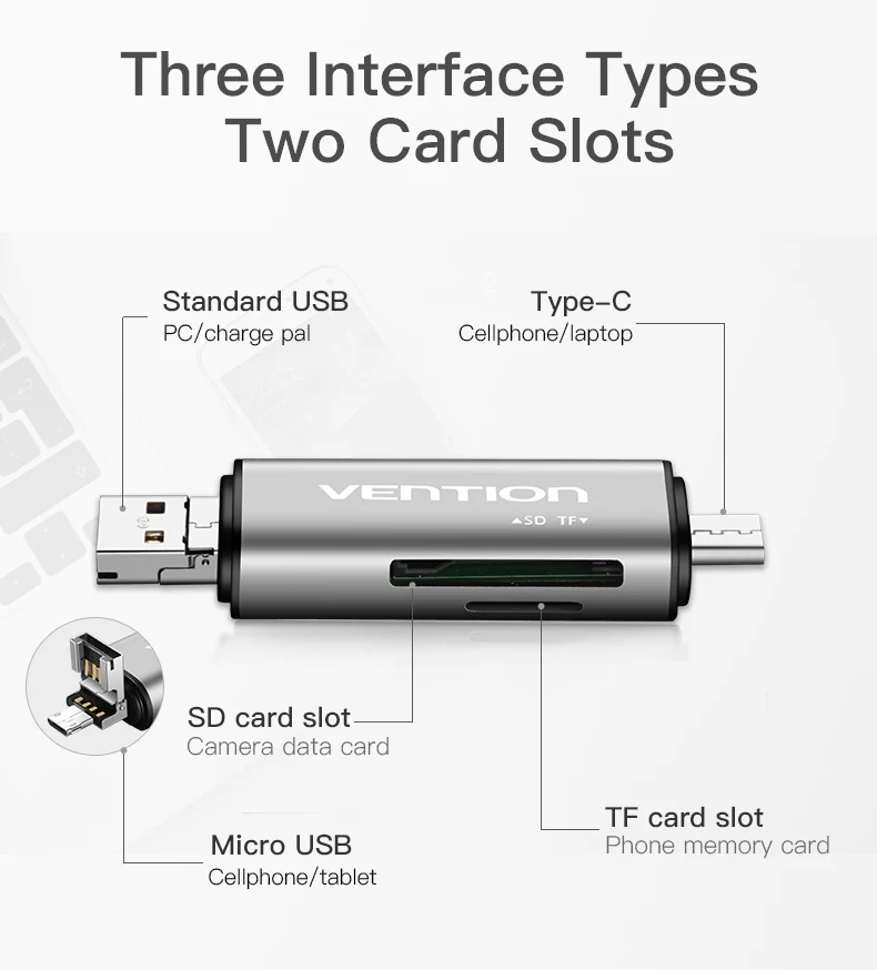 Vention Mini SD OTG кардридер USB 3,0 2,0 Micro USB 3,0 2,0 до type C устройство для чтения карт памяти Micro SD TF для портативных ПК
