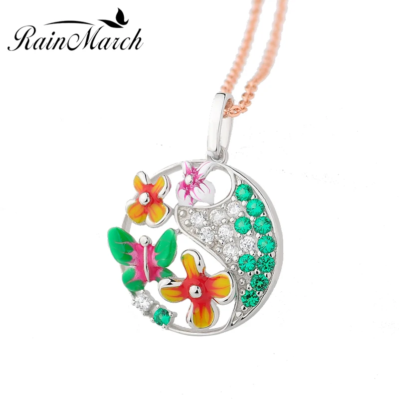 

RainMarch Enamel Flower Silver Pendant For Women Necklace 925 Sterling Silver Necklace Pendant With CZ Enamel Jewelry accessory