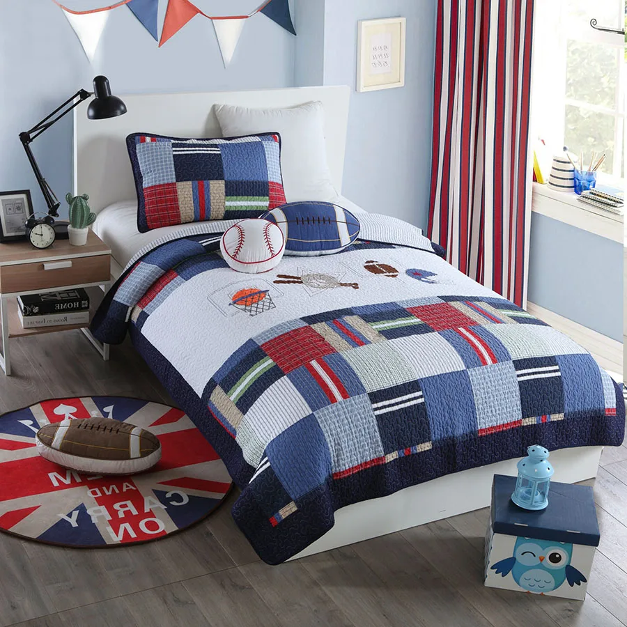 Cotton Kids Bedspread Quilt Set 2pcs Coverlet Sports Applique Quilts