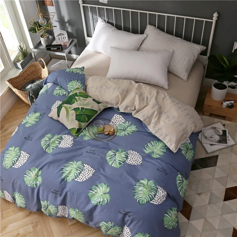 

Green Leaf Pattern Stripe Pattern Bedding 220x240cm 4 Size 1Pcs Duvet Cover Cotton Fiber Soft Reactive Prints Quilt Cover Only