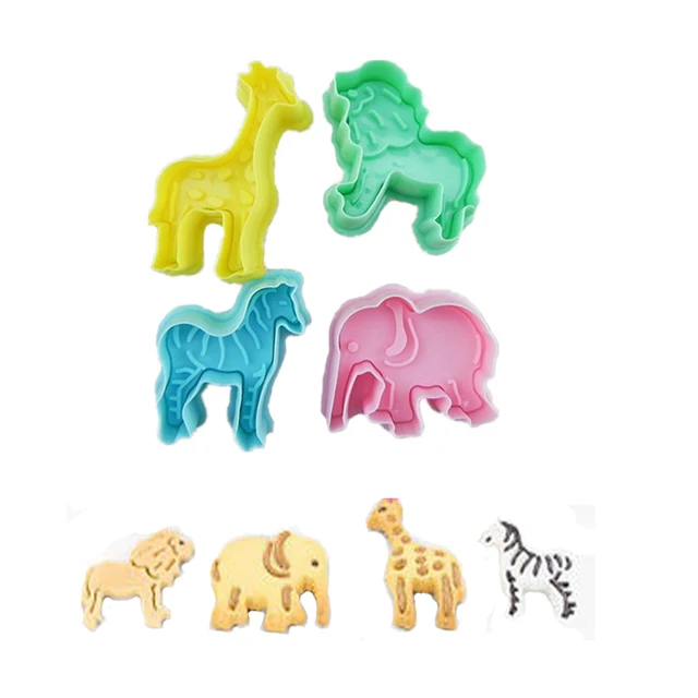 4pcs/set Wild Animal Plunger Cutters Fondant Cake Mould 3D Cookie