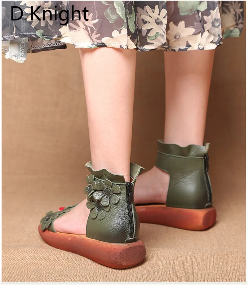 Plus Size Summer Women Sandals Vintage Flower Casual Wedges Heel Platform Shoes Roman Ankle Strap Cow Leather Sandal Women Shoes (21)