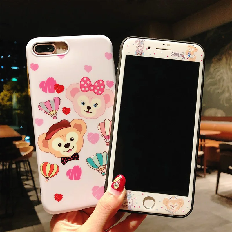 For iPhone 7 7Plus Cute Duffy Case + Tempered Glass Screen film Cartoon shelliemay soft Cover for 8 8plus 6 6S 6SPlus |