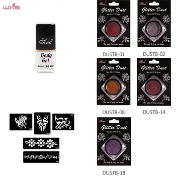 

14ml 5 Glitter Powder Tattoo Template And Gel Suit for Body Temporary Color Painting