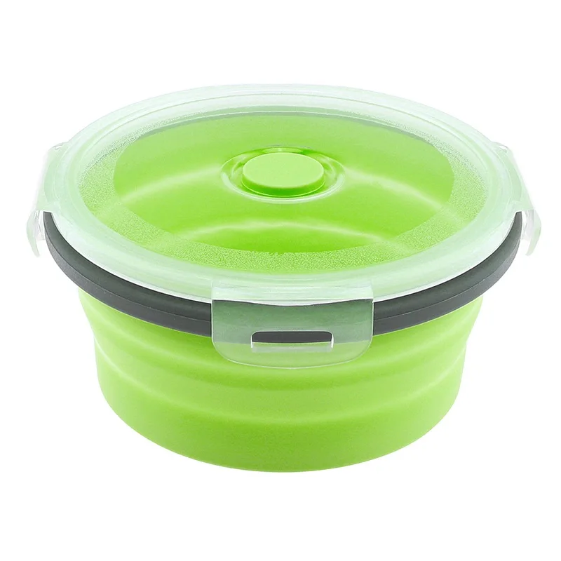 Портативный eco-friendly круглая силиконовая чаша масштабируемый красочный складной коробка для завтрака бенто ланч бокс 350/500/800/1200 мл с силиконовая Анальная пробка - Цвет: Green