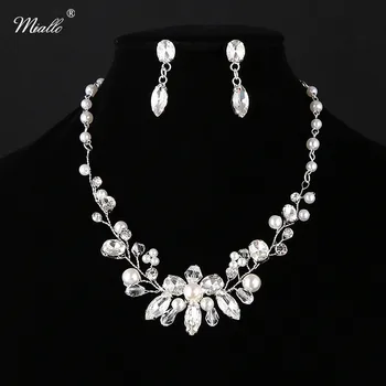 

Miallo Fashion Austrian Crystal Wedding Jewelry Sets Silver Color Handmade Bridal Necklace Earrings Sets For Women NS-J5880
